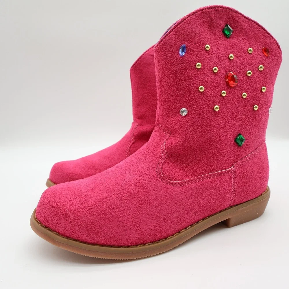 L'Amour Boots Girls Size 1 Fuchsia Pink Textile Western Cowgirl Rhinestone V8400